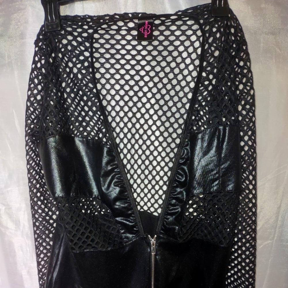 One piece Black Leather and mesh Body Lingerie